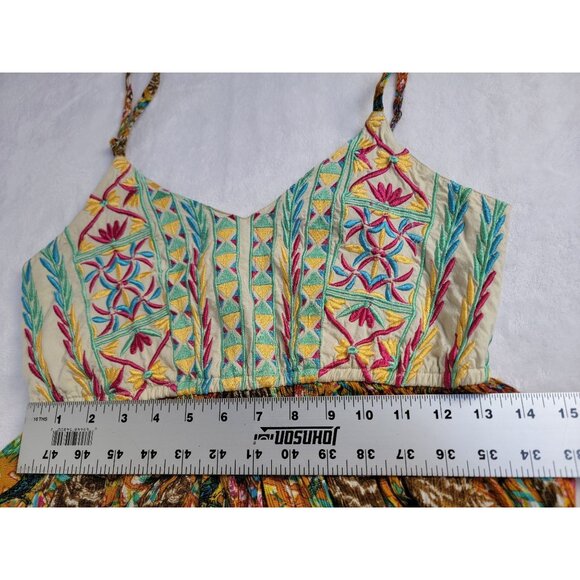 Raaga Womens Embroidered Maxi Dress Small Multicolor Bohemian Adjustable Straps - Picture 8 of 10